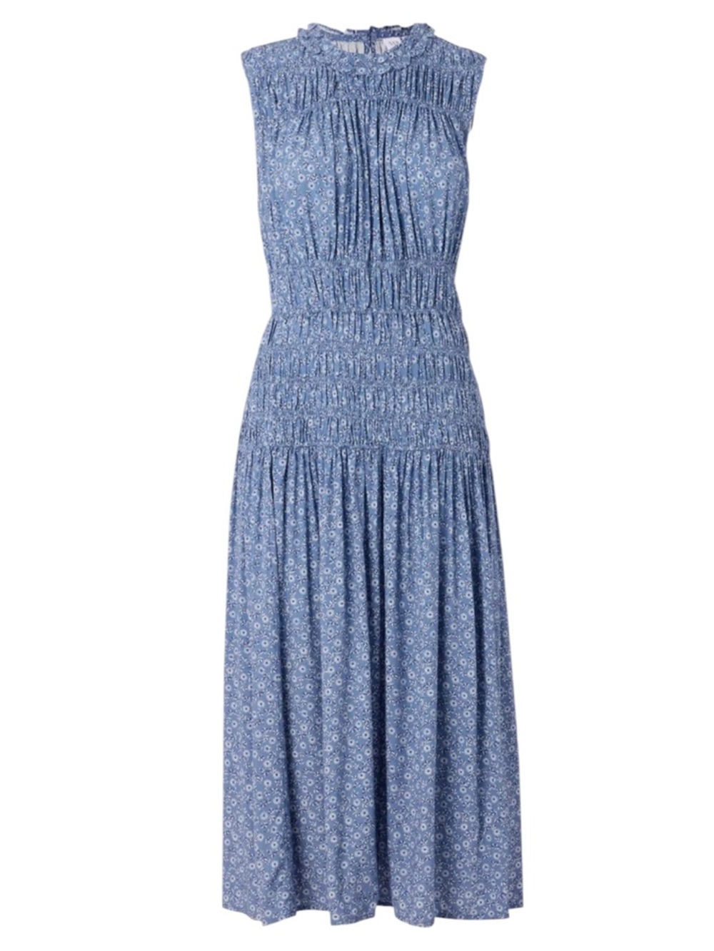 Gap Sleeveless Smocked Ruffle Midi
Dress Light Blue Floral Size Large